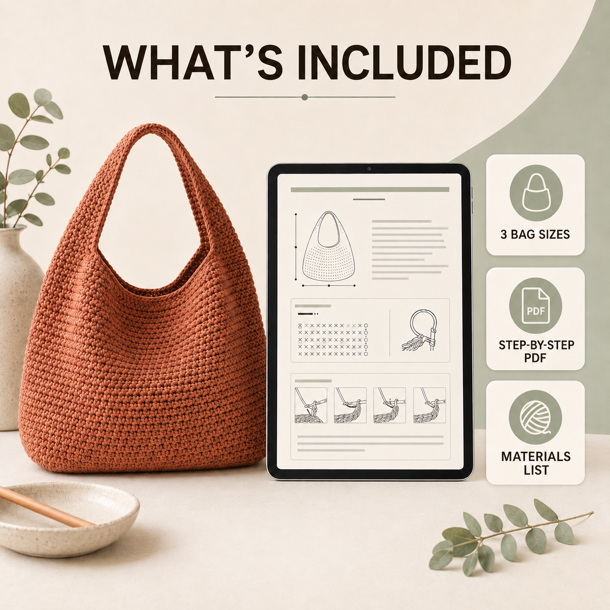 Crochet Hobo Bag Pattern – 3 Sizes Small, Medium & Large