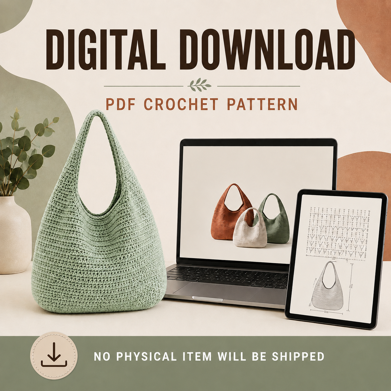 Crochet Hobo Bag Pattern – 3 Sizes Small, Medium & Large