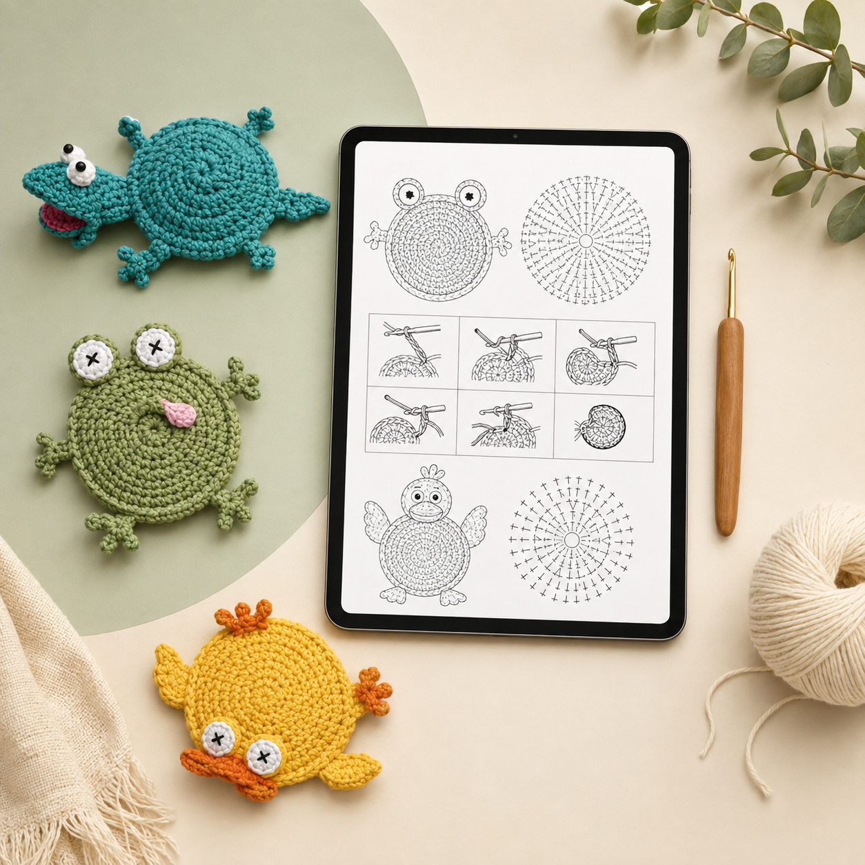 22 in 1 Animal Crochet Coaster Pattern Bundle