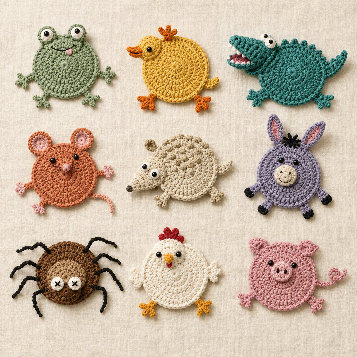 22 in 1 Animal Crochet Coaster Pattern Bundle
