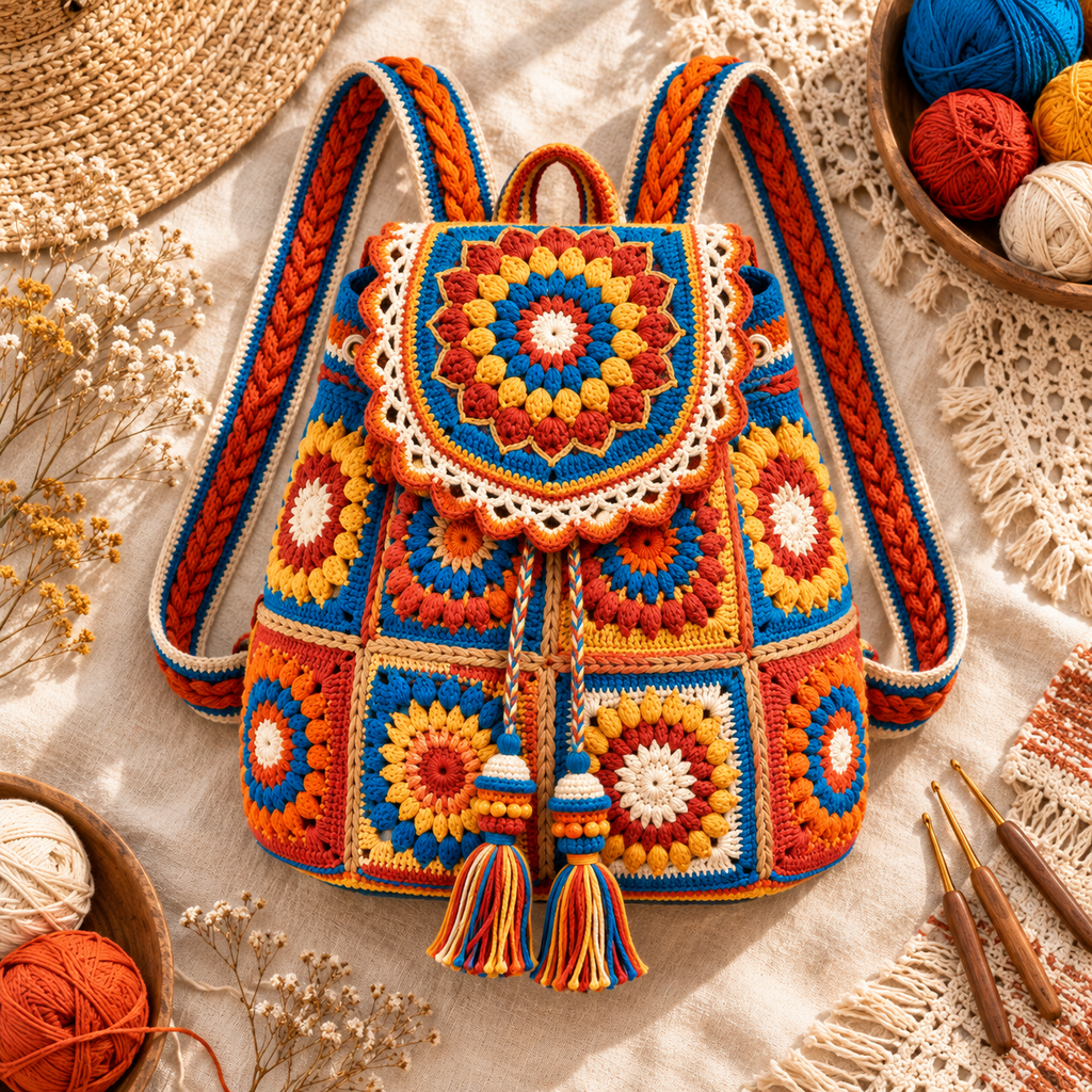 Floral Drawstring Crochet Backpack Pattern