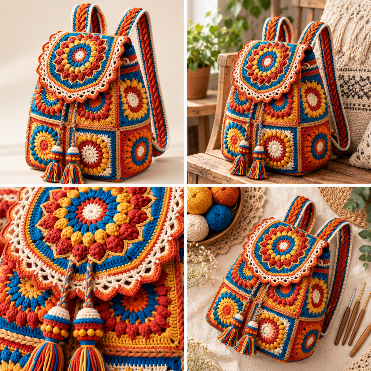 Floral Drawstring Crochet Backpack Pattern