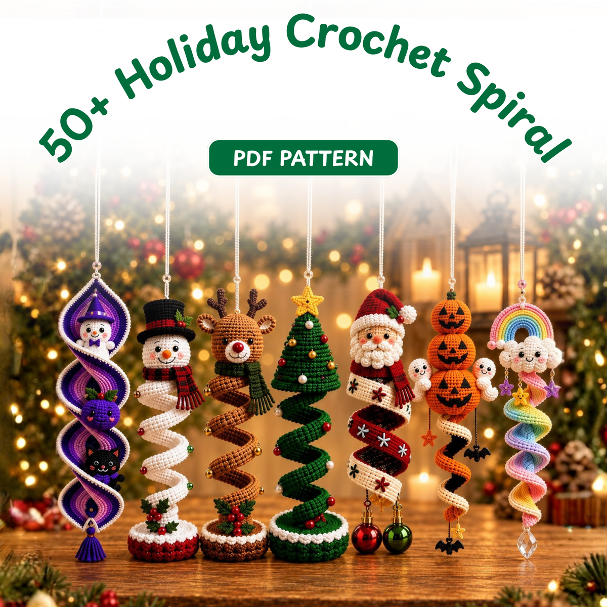 50+ Spiral Crochet Ornament Patterns Bundle – Christmas, Halloween & More