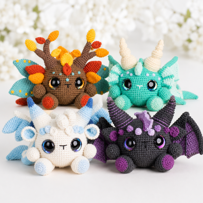 Elemental Baby Dragons Amigurumi Bundle – 4 Cute Dragon Plush Patterns