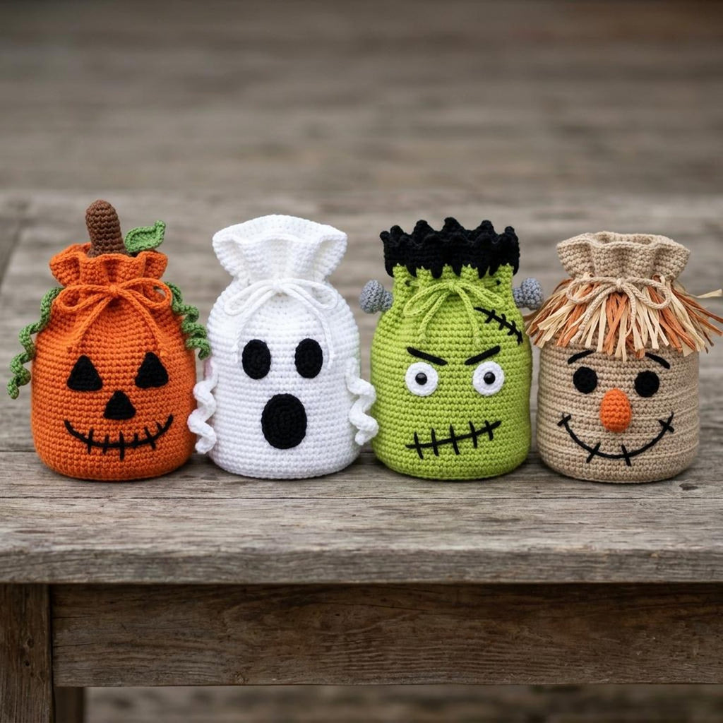 Halloween Treat Bag Crochet Pattern Bundle – 4 Spooky Designs