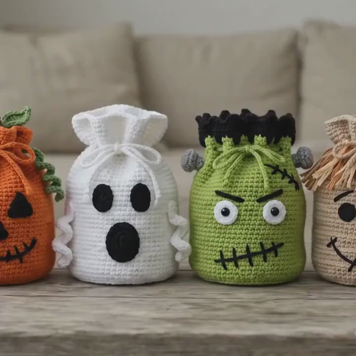 Halloween Treat Bag Crochet Pattern Bundle – 4 Spooky Designs